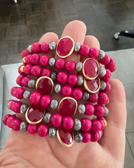 Hot Pink Chalcedony Wood Set