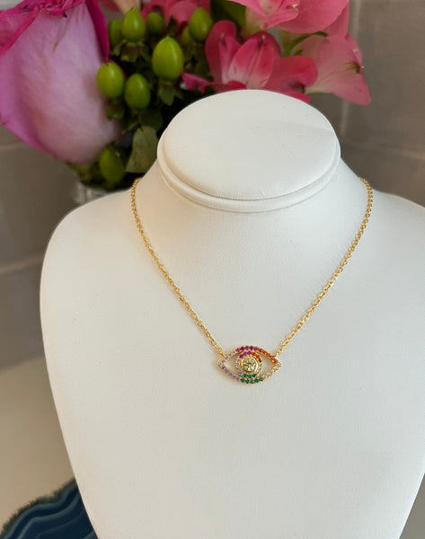 Multi-color Zircon Evil Eye Necklace