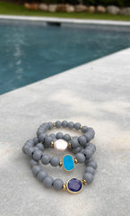 Turquoise, Blue Lapis and Coin Pearl Gray Wood Set