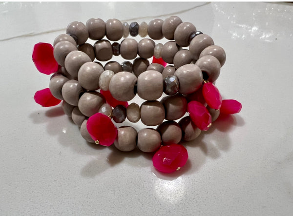 Hot Pink Chalcedony Wood Set