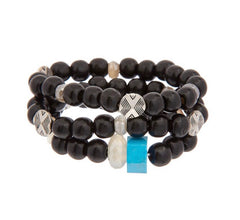 Black wood & turquoise set of 3