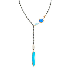 Turquoise and pyrite Y necklace