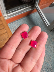 Hot Pink Chalcedony Studs