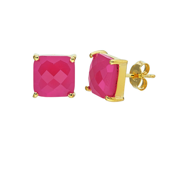 Hot Pink Chalcedony Studs