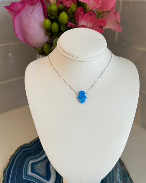 Blue Opal Hamsah Necklace
